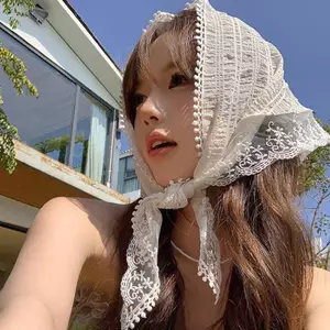 AqToCna Hàn Quốc Ins Ren Tóc Khăn Nữ Tam Giác Tóc Dây Đeo Túi Tóc Khăn Trùm Đầu Mũ Du Lịch Ảnh Kerchief Phụ Kiện AqToCna