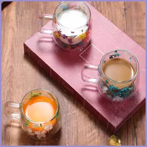 Cốc Cà Phê Đôi Tường Hoa Khô Cốc Cà Phê Chịu Nhiệt Hoa Khô Tường Đôi Cốc Thủy Tinh Cho Lạnh mueadsyvn