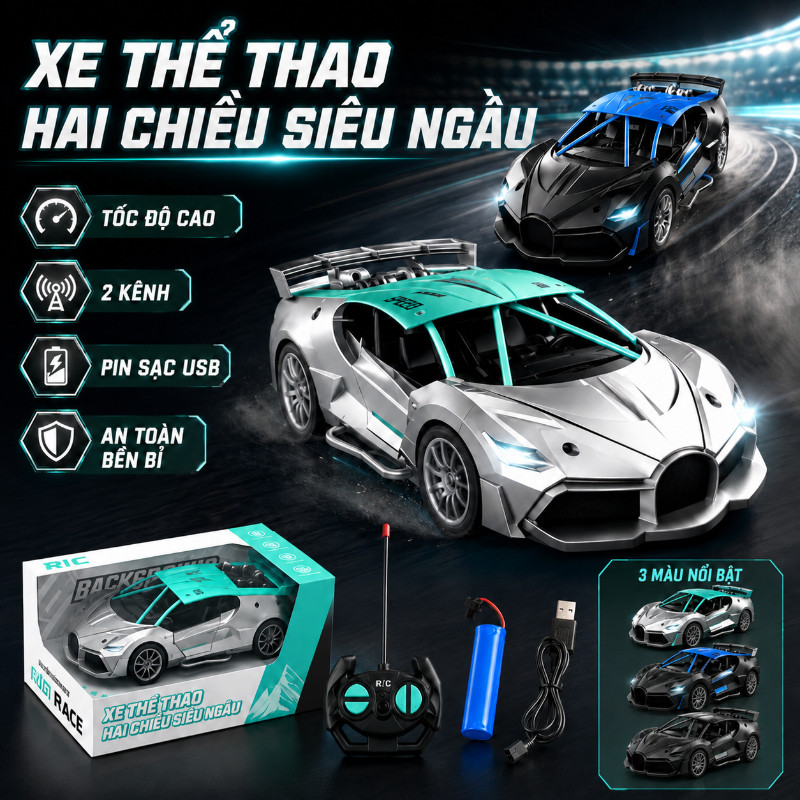 Xe Thể Thao Hai Chiều Siêu Ngầu,Chất Liệu Nhựa ABS Cao Cấp,KÈM PIN & SẠC,Thiết Kế Nhỏ Gọn,Quà Sinh Nhật