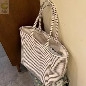 Túi Tote ROLY, Túi đeo vai họa tiết sọc vải, Túi xách nhẹ bền bỉ dung tích lớn sành điệu Sử dụng văn phòng