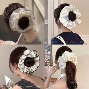 Pháp Quá Khổ Ren Scrunchy Buộc Tóc Xếp Ly Cao Cấp Dây Buộc Tóc Ngọt Ngào Cao Su Dây Buộc Đầu Phụ Kiện Tóc