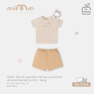La Pomme SS26.T6.1 Bộ cộc tay mềm mịn vải phối họa tiết cá tính cho bé 6m-3y