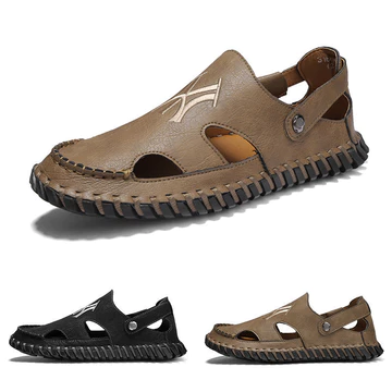 Baotou Giày Sandal Nam Giày Đi Bộ Ngoài Trời Rỗng Thoáng Khí Giày Nam Dép Handmade Dép Nam Thời Trang Dép Đế Bằng Giày Nam Size Lớn Giày Nam