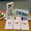 Ốp lưng iPhone chấm bi hình trái tim hồng có chân đế xoay iP - 11/12/13/14/15/16/17/Plus/Air/Pro/Max