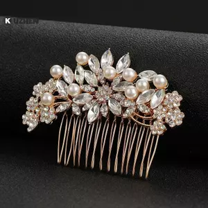 KUZHEN Kim Cương Giả Ngọc Trai Cô Dâu Cưới Tóc Bên Cạnh Cô Dâu Kẹp Tóc Cô Dâu Phụ Kiện Tóc Pha Lê Trang Sức Cho Nữ Và Bé Gái HOT