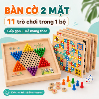Bộ cờ gỗ 11 trong 1 – Cờ vua, cờ tướng, cờ vây, cá ngựa – Đồ chơi trí tuệ Montessori – Rèn luyện trí não cho trẻ