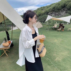 Áo Sơ Mi Trắng Nữ Mùa Hè Mỏng Nguyên Chất Cotton Chống Nắng Áo Sơ Mi Rời Áo Cardigan Bên Ngoài Thiết Kế Hàng Đầu Niche