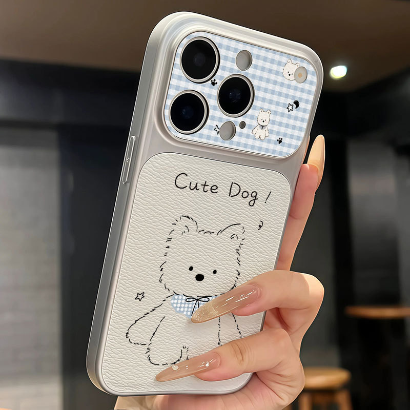Ốp lưng iPhone Mạ họa tiết da họa tiết chú chó dễ thương iPhone 17 16 15 14 13 12 11 Pro Max Plus Max