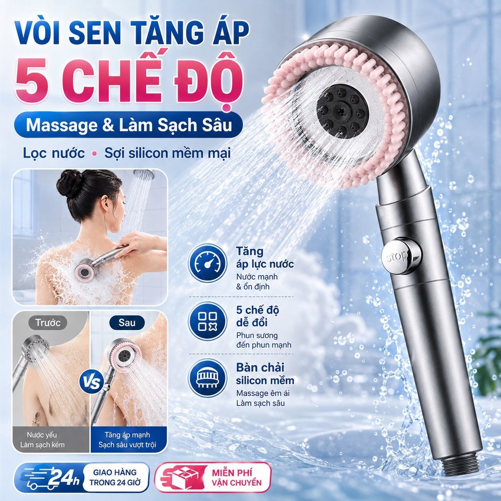 🔥 Hệ thống lọc nước 5 tốc độ - Vòi sen chăm sóc da áp lực cao | Vòi sen cầm tay lọc nước - Vòi sen cao cấp | Vòi sen