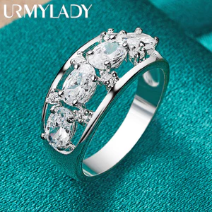 URMYLADY Bạc 925 Hình Bầu Dục Zircon 7-10 # Nhẫn Nữ Tiệc Cưới Thời Trang Quyến Rũ Trang Sức