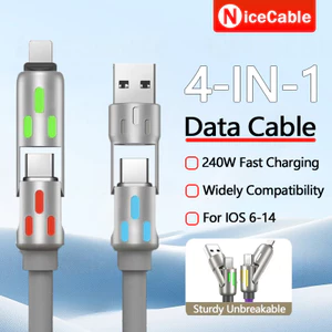 Cáp dữ liệu silicon lỏng 4 trong 1 240W Cáp dữ liệu USB / Type C sang USB-L / Type C Cắm và chạy Cáp sạc tương thích rộng rãi