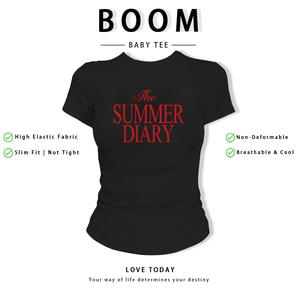 BOOM Áo Baby Tee Nữ Cotton Ôm Body-Áo Thun Ngắn Tay Y2K In Hình PhongCách Mùa Hè, Cổ Tròn Hàng Đầucách hàn quốc phongV12