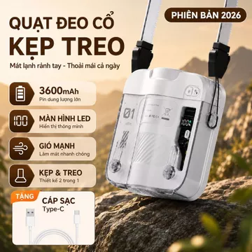 Quạt Đeo Cổ Quạt Treo Cổ Quạt Mini Quạt Làm Mát Quạt Kẹp Treo Pin 3600mAh Màn Hình LED Du Lịch