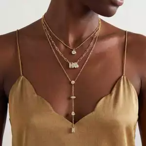 Shuling Hình Chữ Y Ánh Sáng Sang Trọng Vuông Kim Cương Kẹp Giấy Dây Xích Thiết Kế Niche Vòng Cổ Xương Đòn