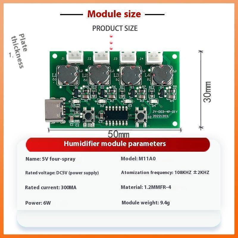 AN.MART Bốn Máy Tạo Độ Ẩm Type-C USB Mini Máy Tạo Độ Ẩm DIY Bộ Dụng Cụ Làm Sương Và Bảng Mạch Trình Điều Khiển Tấm Atomizer Có Chân Đế VN
