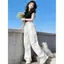 Quần khô nhanh chống nắng màu trắng nhẹ mùa hè dành cho nữ Quần ống rộng mỏng che thịt thon gọn hơn Nhìn thể thao eo cao tổng thể