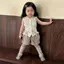 Áo sơ mi bé gái Mori Style Chấm bi ren dây rút Áo không tay + Quần