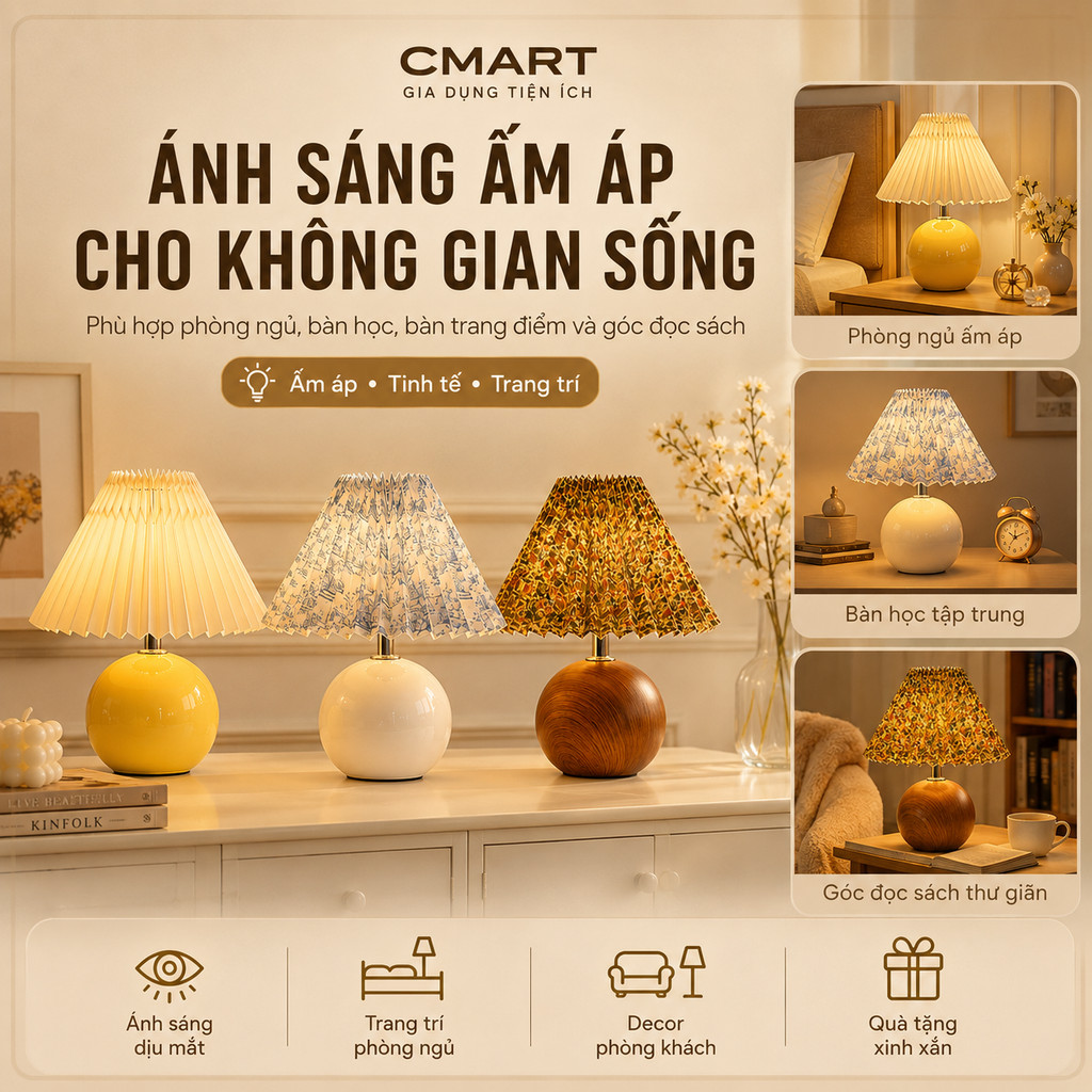 𝐂𝐌𝐀𝐑𝐓.𝐆𝐢𝐚 𝐝𝐮̣𝐧𝐠 Đèn Ngủ Để Bàn Thân Tròn Lồng Xếp Ly Phong Cách Bắc Âu CM12 [CMART GIA DỤNG TIỆN ÍCH] | BigBuy360 - bigbuy360.vn
