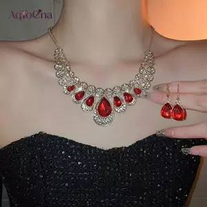 AqToCna Bộ Trang Sức Kim Loại Thời Trang Lấp Lánh Kim Cương Nelace Bộ Bông Tai Dành Cho Người Phụ Nữ Đảng Trang Sức Quà Tặng AqToCna