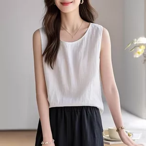 T Sang Trọng Thường Ngày Phù Hợp Với Vải Lanh Cotton Không Tay Top Văn Học Retro Thời Trang Giảm Tuổi Quần Áo Nữ 5.26
