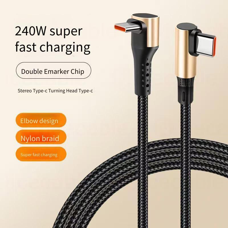 Cáp dữ liệu sạc 240W 90° thiết kế khuỷu tay, truyền nhanh, chip đánh dấu điện tử kép Type-C, tương thích rộng