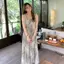 Mùa hè Fat mm Kích thước cực lớn Tranh mực Tie-Dye Sling Váy dài nữ dáng rộng thon gọn hơn che phủ váy thịt
