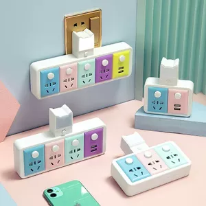 Toàn Bộ Cửa Hàng Khuyến Mãi Màu Chống Sét USB Thông Minh Có Đèn Ngủ Không Mở Rộng Một Biến Ổ Cắm Chuyển Đổi Gia Đình Nhiều Khối