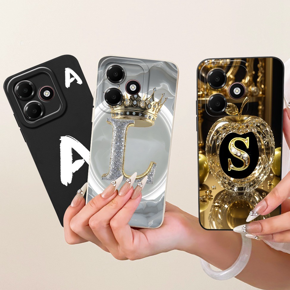 Dành Cho Oppo A6c Ốp điện thoại CPH2895 Silicon Sang Trọng Chữ A-Z Vương Miện Thời Trang 2D Sơn Vỏ Cho Oppo A6c Ốp điện thoại Chống Sốc