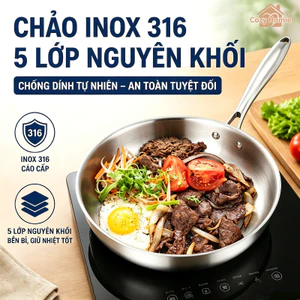 chảo rán thép không gỉ 316 chống dính chống bỏng đáy dày bền bỉ dễ vệ phù hợp bếp ga từ 28 30 cm