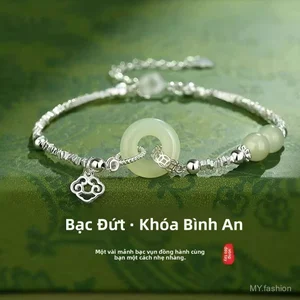 Vòng tay khóa an toàn ngọc Hetian may mắn màu bạc vỡ, Vòng tay phong cách mới 2026 dành cho nữ, Quà tặng Tanabata cho bạn gái