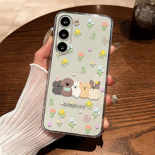 Floral Puppy ins dễ thương Thích hợp cho Samsung A12 S23 S25 A355G A06 A225G S23PLUS S22 A02S A265G S24PLUS A165G Vỏ mềm trong suốt chống sốc toàn diện