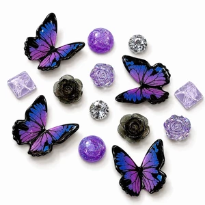 Set Charm Bướm Tím Galaxy Hoa Hồng Đen Pha Lê Ánh Sao Kawaii Bí Ẩn Sang Trọng Gắn Dép 🦋💜🌹