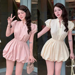 ĐẦM THÔ CỔ BẺ THUN EO FORM BÍ, 2màu BYJOLIE
