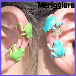 MERIGGIARE 1 Cặp Bông Tai Động Vật, Tiệc Không Xuyên Bông Tai Ếch, Trang Sức Kim Loại Thời Trang Sáng Tạo Ngộ nghĩnh Tai Xương Kẹp Nữ