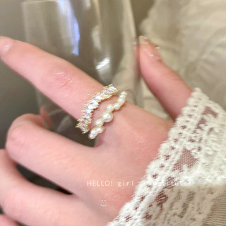 Nhẫn Zirconia Và Ngọc Trai Nhẫn Hai Lớp Dành Cho Nữ Phong Cách Hàn Quốc Nhẹ Sang Trọng Cao Cấp Có Thể Điều Chỉnh Nhẫn