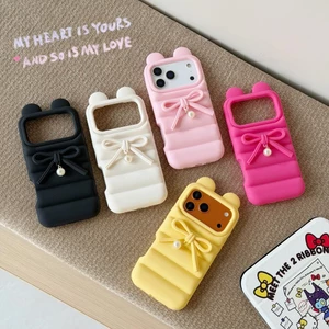 Áo khoác nhét tai thỏ nơ iPhone14 / 13 Thích hợp cho 12 vỏ điện thoại Apple 17 / 16 / 15PROMAX