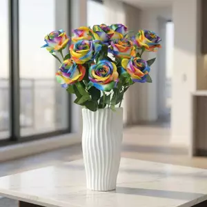 SWEET 3 Cái Real Touch Hoa Hồng Lụa Nhân Tạo Nhiều Màu Sắc Cầu Vồng Hoa Sống Động Như Thật Bó Hoa Cho Gia Đình Văn Phòng Bàn Trang Trí Tiệc n
