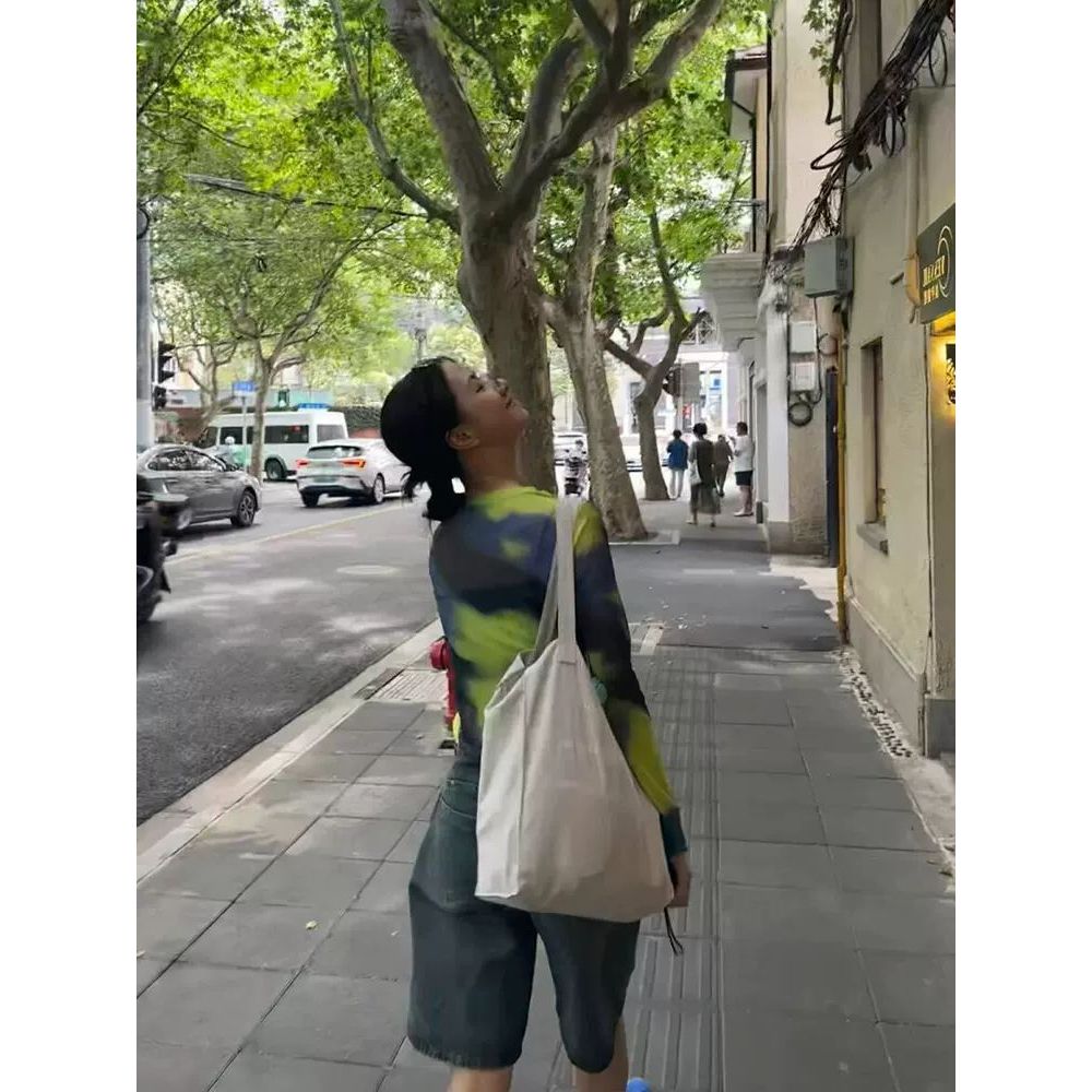 Milyfashion Loose High-Stretch Summer Thin Mesh Ice Silk Kem Chống Nắng T Dài Tay Đáy Tie-Dye All-Match Gợi Cảm Top
