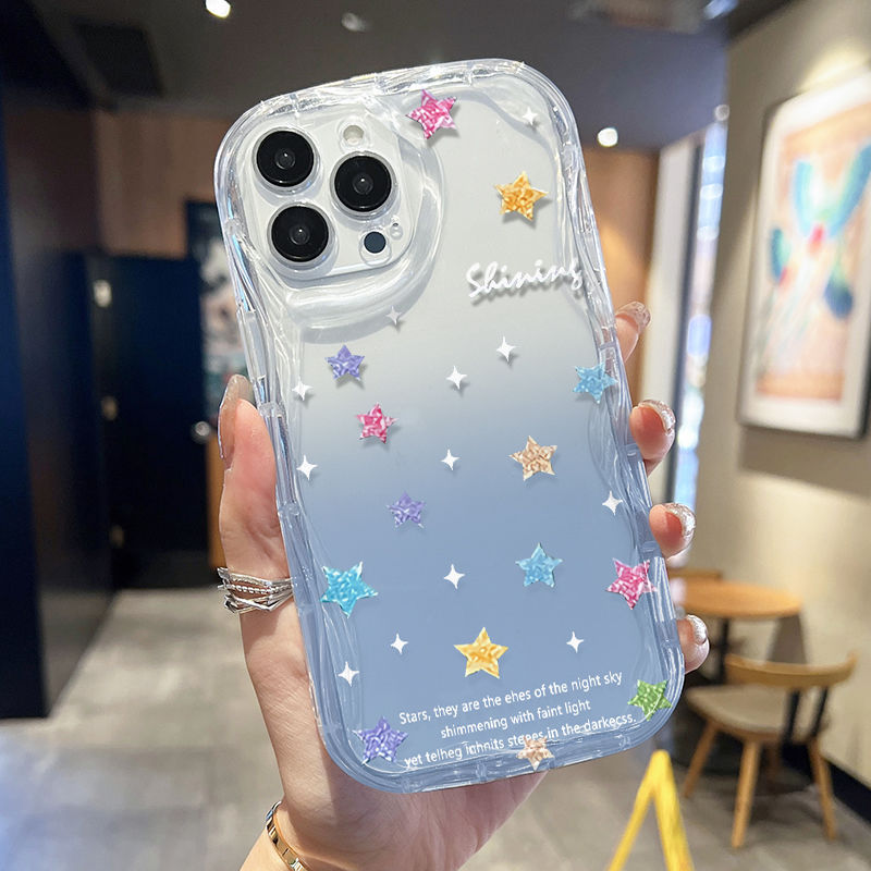 Ốp Lưng Cho Samsung Galaxy S26 S25 S24 S23 S21 S22 Plus Ultra 20 FE J7 Prime A03 A03S A02 A02S M02 A12 M12 A20 A30 Kem Vồng Cong Edge Motif Ngôi Sao Đầy Màu Sắc NYK254