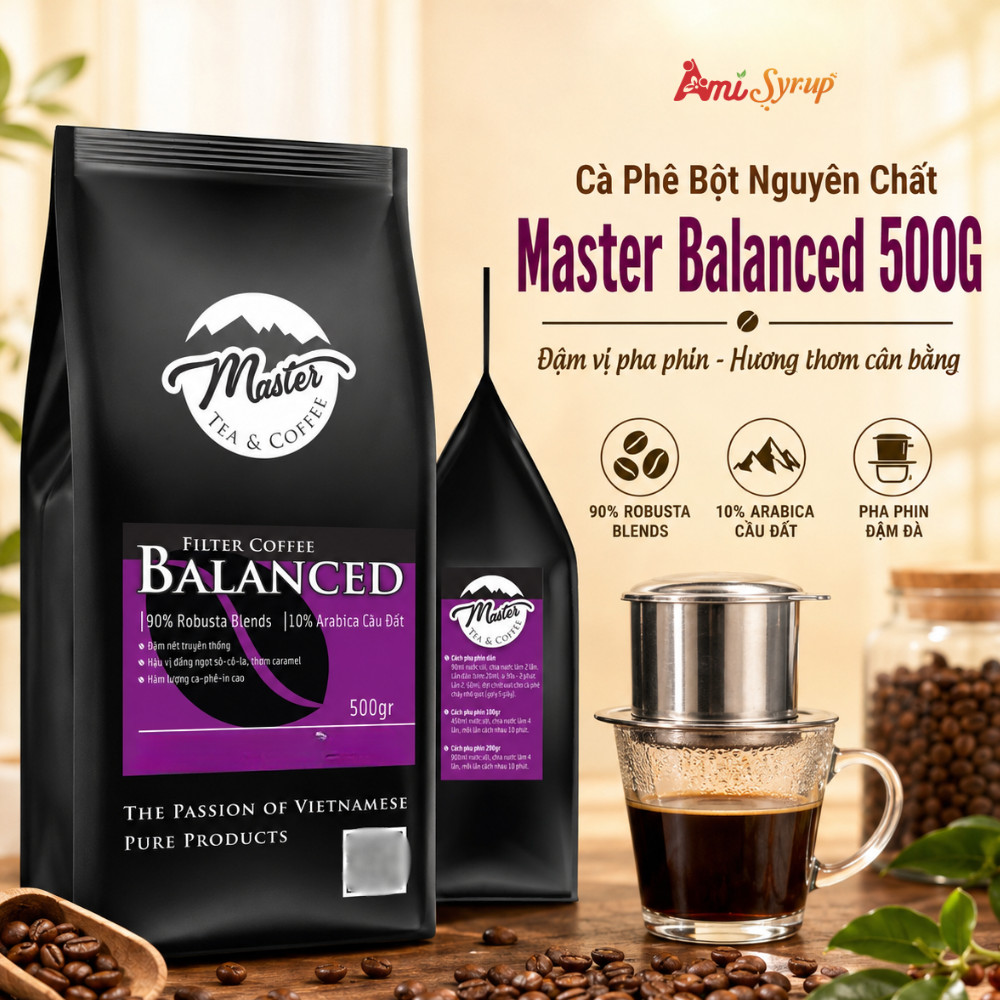 Cà Phê Bột Nguyên Chất Pha Phin Master Balanced 500G Sự Kết Hợp Giữa 90% Robusta Blend Và 10% Arabica Cầu Đất