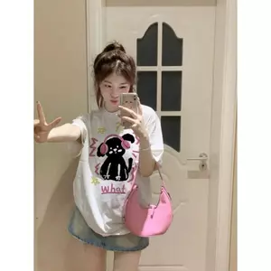 Áo thun ngắn tay in hình mùa hè dáng rộng thiết kế thông thường Áo nửa tay
