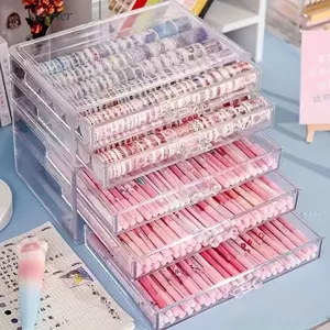 Hộp đựng bút chì DELMER, Hộp đựng bút để bàn 3 lớp trong suốt, Màn hình Acrylic dung tích lớn Hộp đựng văn phòng phẩm trong suốt Máy tính để bàn