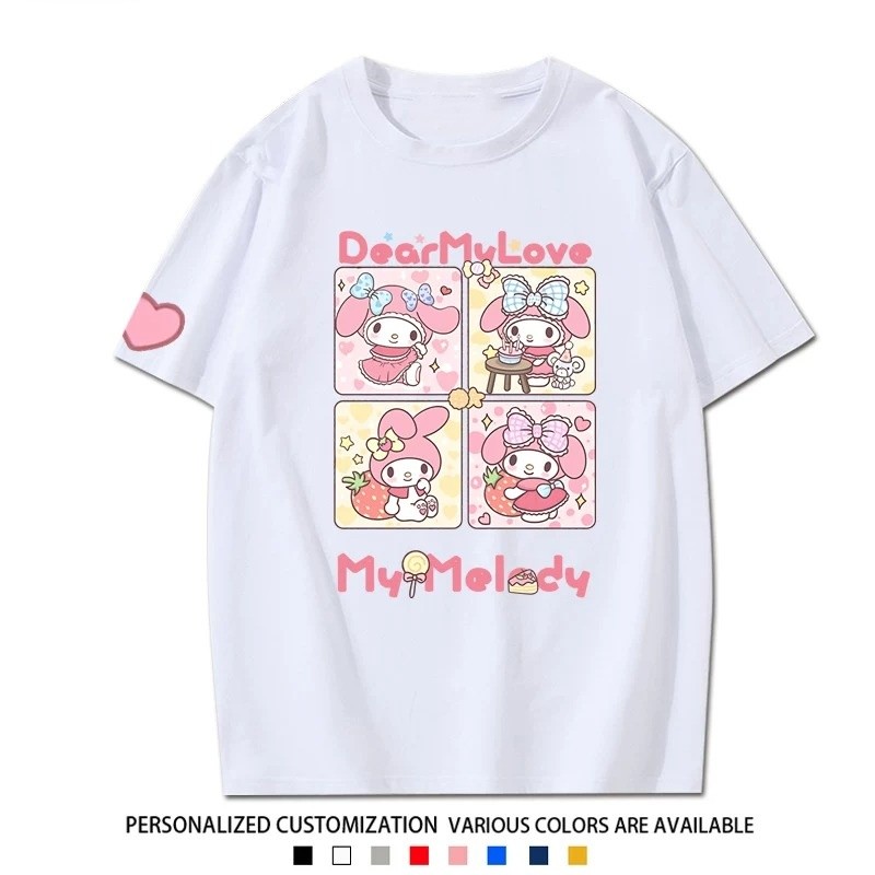 SY3 Sanrio KUROMI MELODY áo thun ngắn tay áo thun hoạt hình dễ thương mùa hè YS3