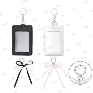 PYCOU Giá đỡ Photocard dễ thương, Phong cách INS Trang trí cho bé gái Photocard, Nơ ngọc trai PU mềm sành điệu Túi ảnh bảo vệ Charm Photocard