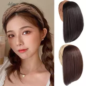 DELMER Nửa Đầu Tóc Giả, Tóc Nối Dài Phong Cách Hàn Quốc Tổng Hợp Đầu Tóc Giả, Sợi Chịu Nhiệt Đen Nâu Kẹp Ở Nữ Tóc Hoop