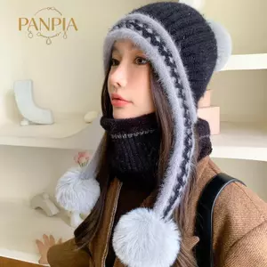 PNPIA- Áo Màu Thời Trang Dệt Kim Sang Trọng Mũ Thiên Chúa Giữ Ấm Mũ Bảo Vệ Tai Chống Lạnh Pompoms Mũ