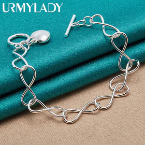 URMYLADY Bạc 925 Trái Tim Hình Tám Dây Chuyền Vòng Tay Nữ Cưới Đính Hôn Thời Trang Quyến Rũ Trang Sức