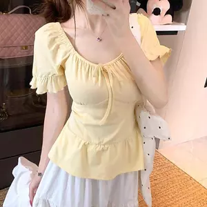 Áo thun nữ ngắn tay phong cách Pháp, chất liệu Modal cao cấp, cổ vuông màu trơn, phù hợp mùa hè