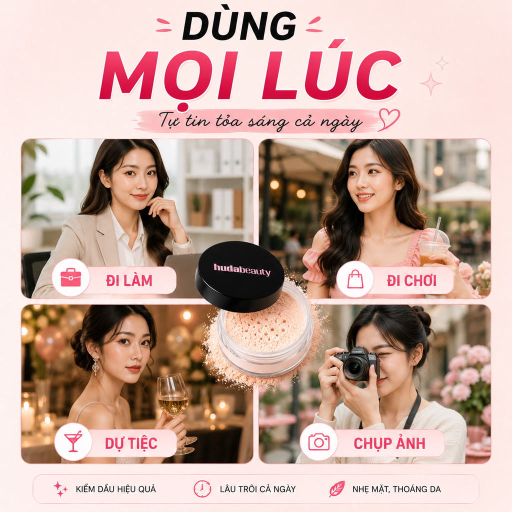 HUDA BEAUTY Easy Bake Loose Baking & Setting Powder 20g | Phấn Phủ Kiềm Dầu Làm Mịn Da Hoàn Thiện Lớp Makeup Chính Hãng