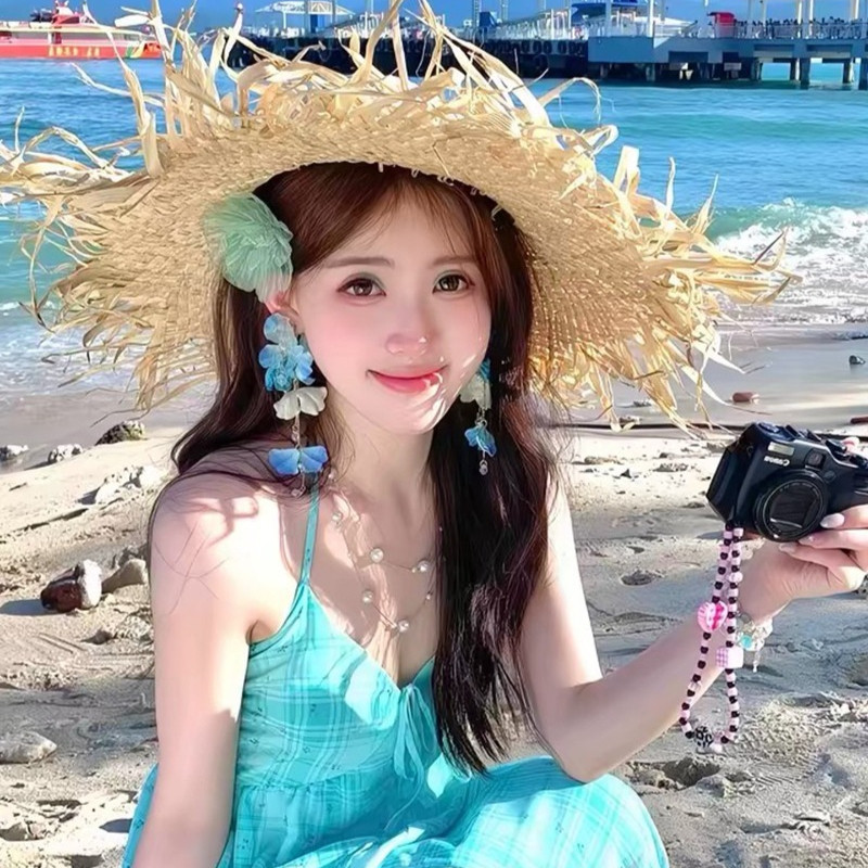 Bông tai thời trang hoa xanh Bông tai nữ phong cách nghỉ mát Hàn Quốc